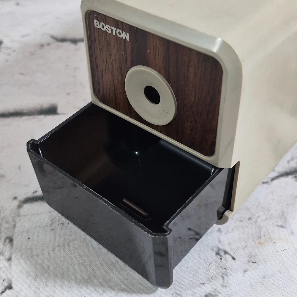 Vintage Boston Electric Pencil Sharpener Model 18 296A Cream Wood Grain Working